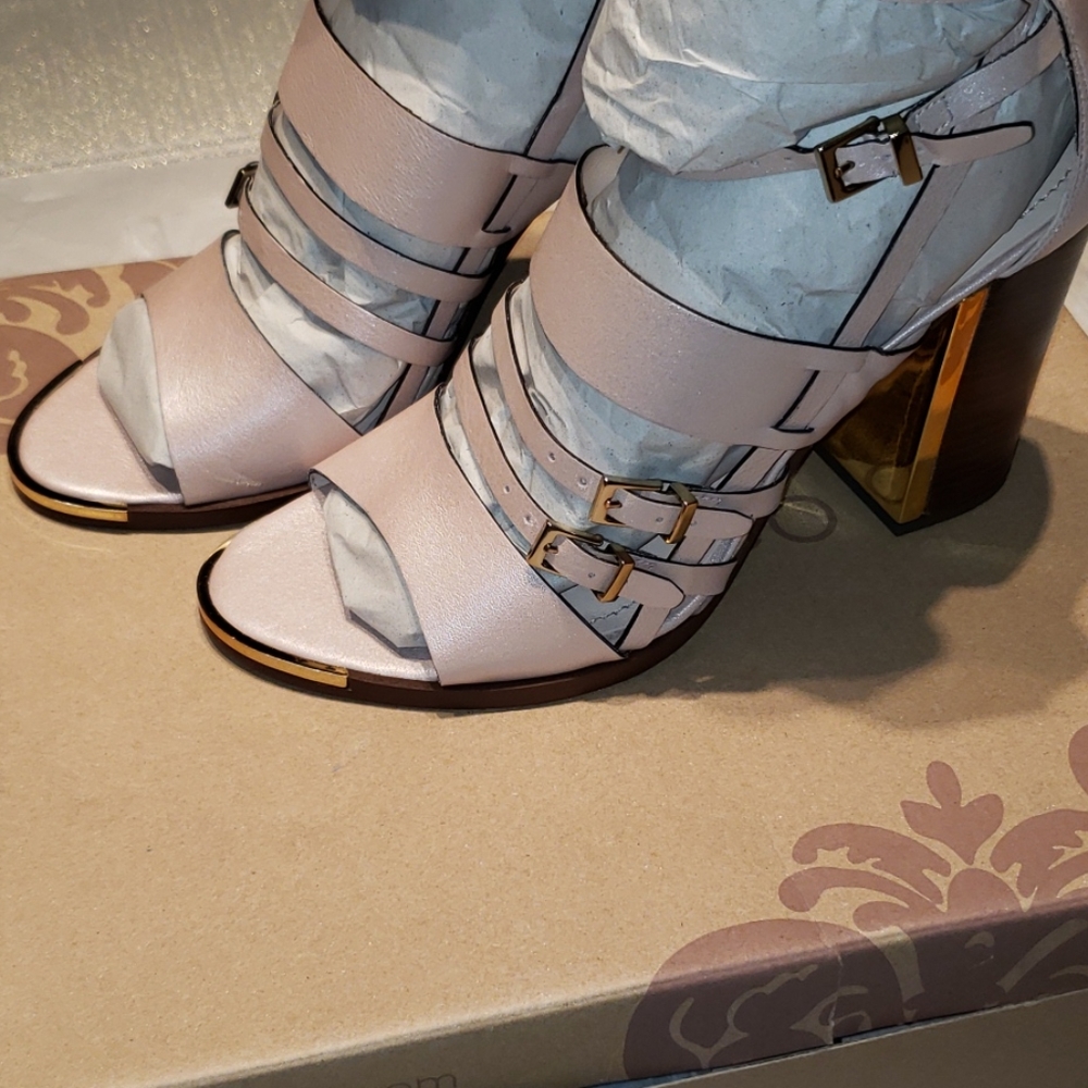 Klub Nico New Heels Sandals Strappy ALL Leather Luxe Celeb Chic Gold Women's 9 - Picture 11 of 15